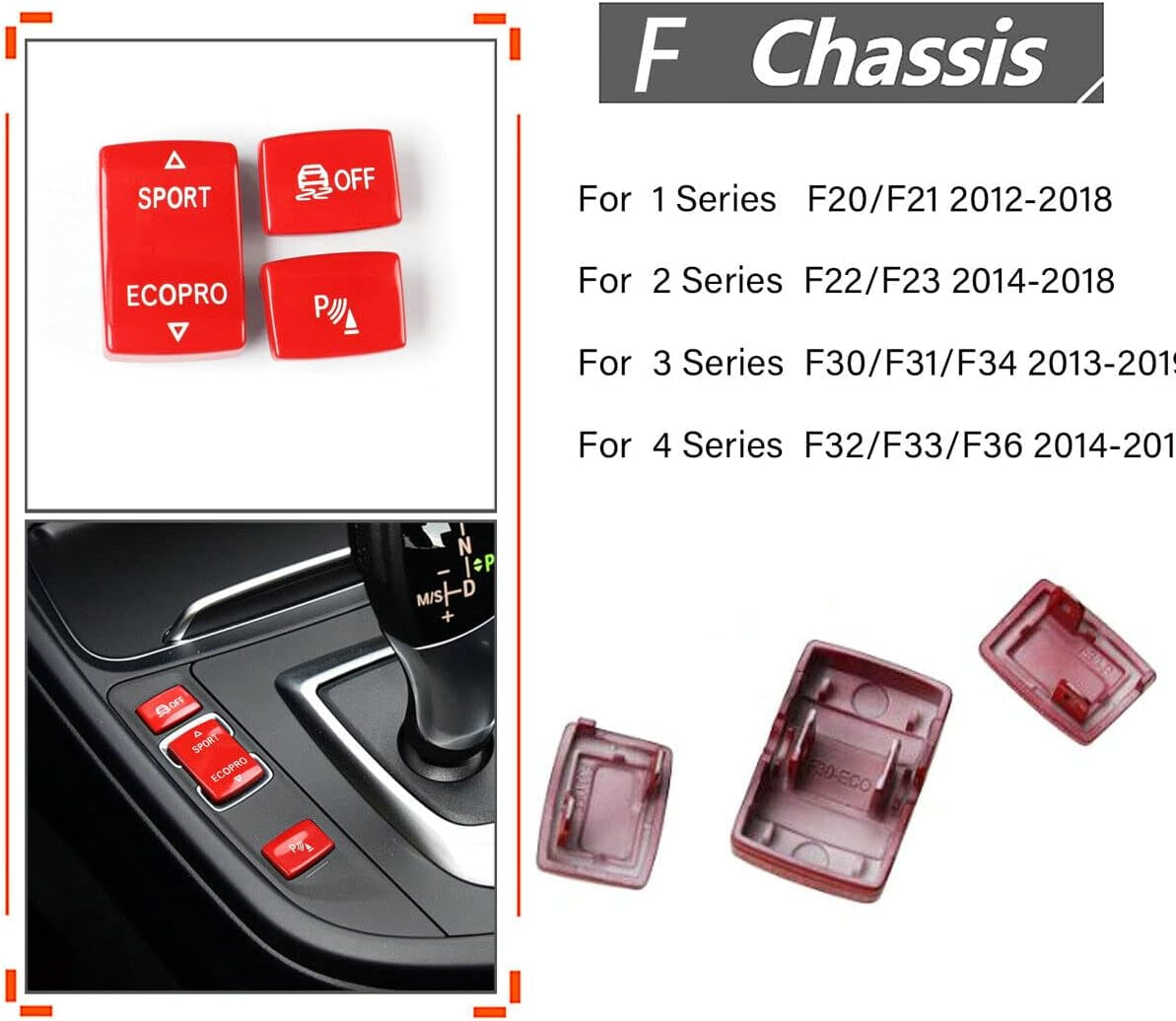 3Pcs ABS Gear Panel Shift ESP Sport Radar Button Cover Trim Replace Part Compatible with BMW 1 2 3 4 Series F20 F22 F30 F32 / 2013 2014 2015 2016 2017 2018 2019