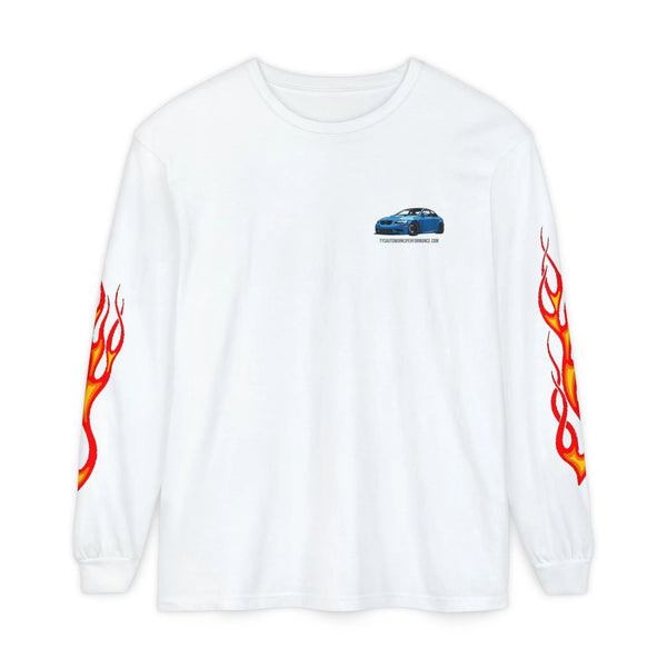 Flaming Sleeve Car Long Sleeve Tee — E90 Race Car Graphic