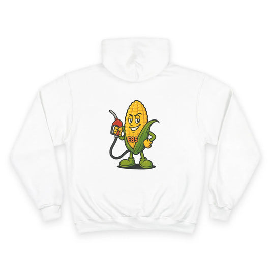 Corn Mascot Hoodie — Fueling Fun Graphic Champion Hoodie