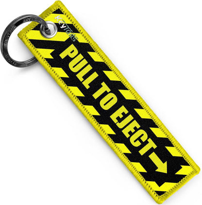 Keychains, Premium Quality Key Tag for Motorcycle, Car, Scooter, ATV, UTV [Pull to Eject - Yellow]