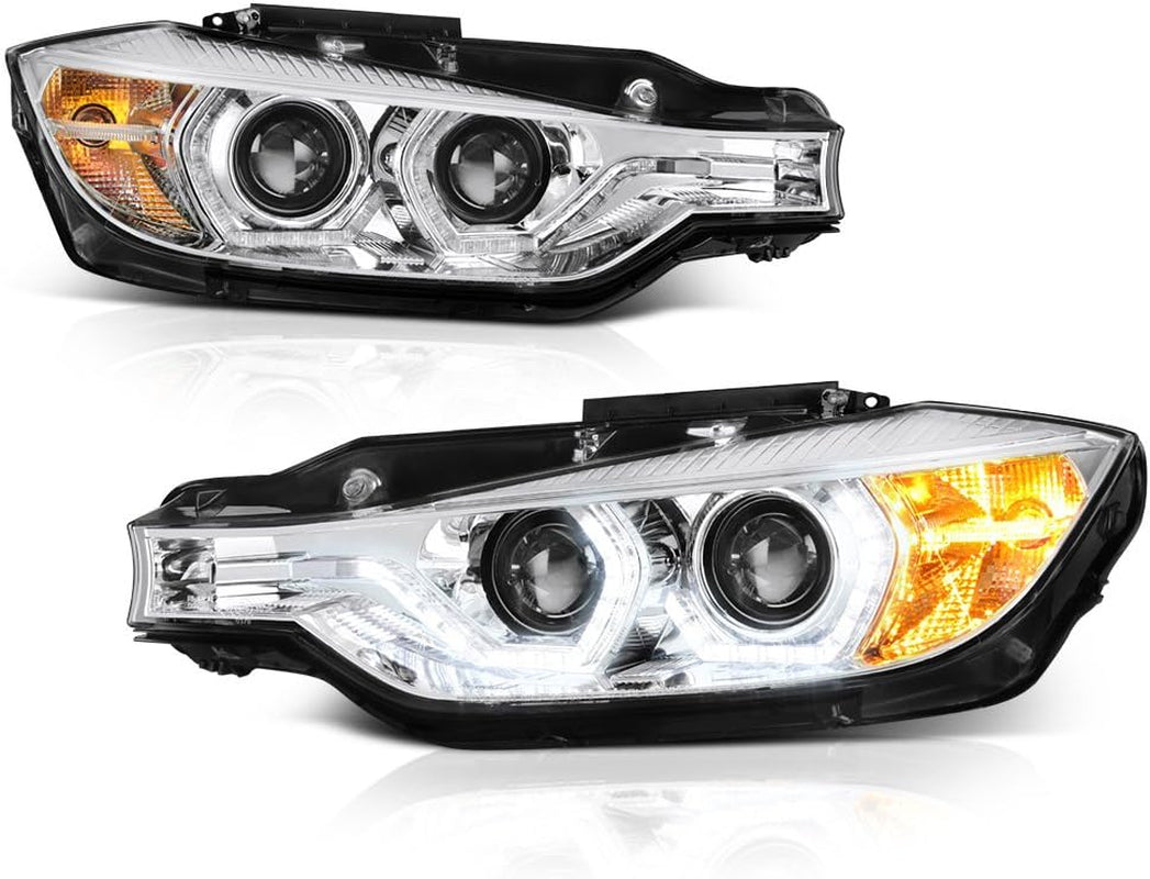 Truly Bright Series LED Halo Ring Black Housing Quad Projector Headlight Headlamp Assembly for 2012-2015 BMW 3-Series F30 Pre-Lci Sedan Halogen Model, Driver & Passenger Side