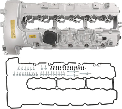 Upgraded Aluminum Engine Valve Cover with Gaskets 11127565284 Replacement for BMW 135I 335I 535I 740I 740Li M2 M235I M240I L6 Z4 X6 N54 Turbo 3.0L Valve Cover Kit Replace 264-936, 264936, 7565284