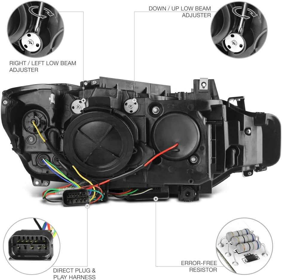 Truly Bright Series LED Halo Ring Black Housing Quad Projector Headlight Headlamp Assembly for 2012-2015 BMW 3-Series F30 Pre-Lci Sedan Halogen Model, Driver & Passenger Side