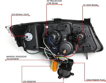 LED Halo Headlights Assembly Compatible with 2009-2012 BMW 3-Series 4-Dr Sedan, Driver and Passenger Side, 3D Crystal Blue U-Halo, Angle Eye LED Turn Signal, Black Housing