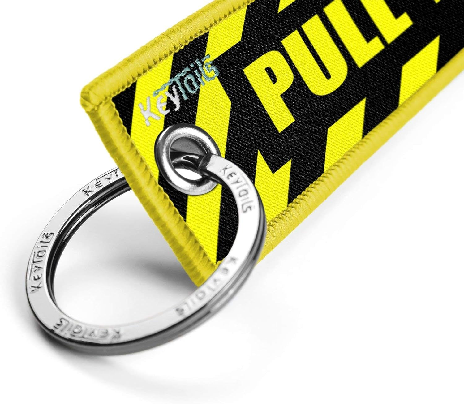 Keychains, Premium Quality Key Tag for Motorcycle, Car, Scooter, ATV, UTV [Pull to Eject - Yellow]