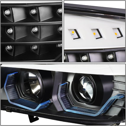 LED Halo Headlights Assembly Compatible with 2009-2012 BMW 3-Series 4-Dr Sedan, Driver and Passenger Side, 3D Crystal Blue U-Halo, Angle Eye LED Turn Signal, Black Housing