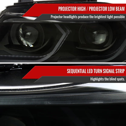 3D Iced LED Dual Projector Headlights (Black Housing/Smoke Lens) Made for and Compatible with 2006-2011 BMW E90 3 Series Sedan