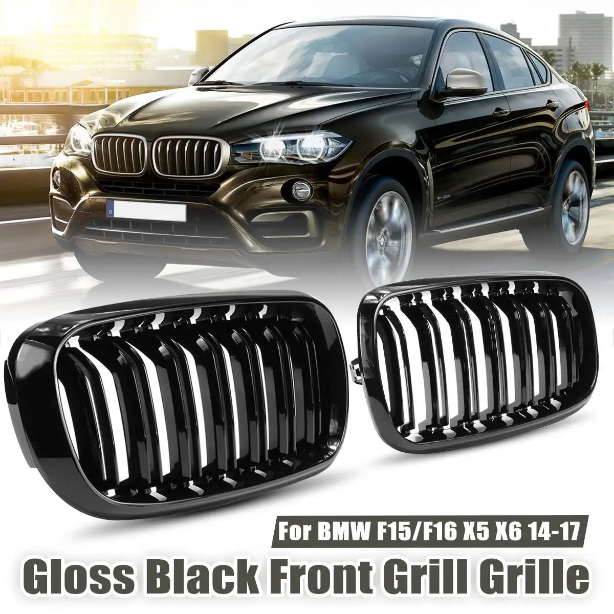 Glossy/Matte Black Front Kidney Grilles For BMW F15 F16 X5 X6 F85 F86 X5M X6M 2014-2017