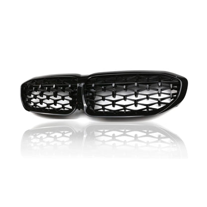 Front Kidney Grille Glossy Black Meteor Diamond Grille Fit for 2019-2022 BMW 3-Series G20 G21 G28 Sedan Front Bumper Grill (Black Diamond)