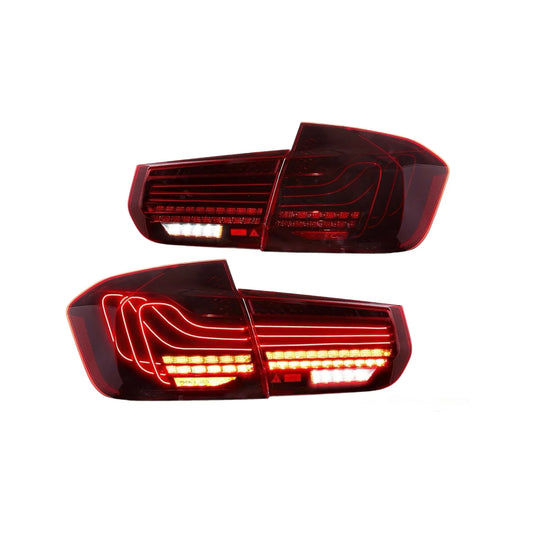 Led Tail Lights F30 F35 F80 M3 3-Series 6Th Gen 2013-2018 W/3D Linear Fiber DRL W/Amber Switchback Turn Signals (Red)