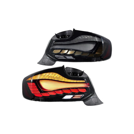 Tail Lights BMW 2 Series F22 F23 M2 F87 2014-2021 Factory Halogen/Led First Generation, Rear Lights Assembly W/Dynamic Animation W/Amber Sequential, Smoked Dragon Scales Styles