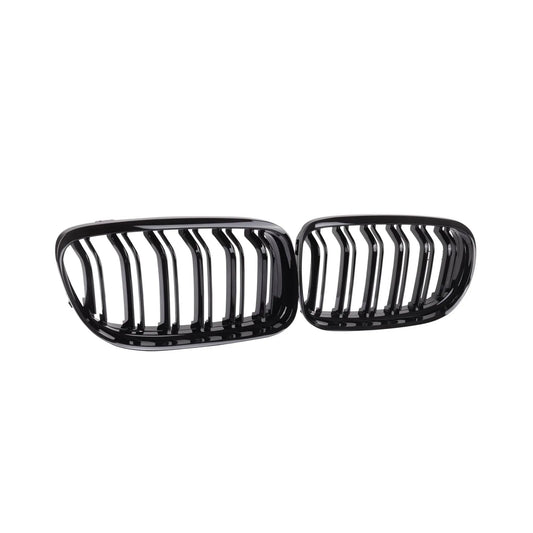 E90 Grille, Front Kidney Grill Compatible with BMW 3 Series 2009-2011 E90 E91 (Double Slats Gloss Black Grills, 2Pcs)