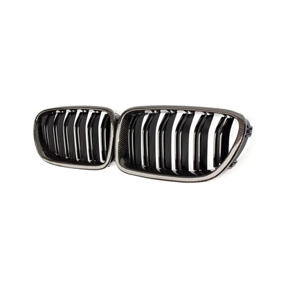 F10 Carbon Fiber Kidney Grille, 2010-2016 BMW 5 Series F11 and F10 M5 (Double Slats Gloss Black Grill)