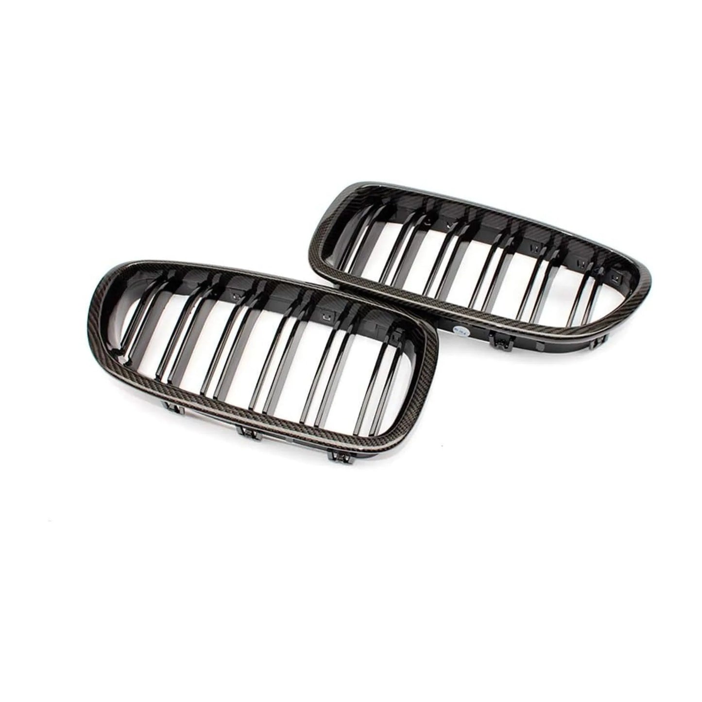 F10 Carbon Fiber Kidney Grille, 2010-2016 BMW 5 Series F11 and F10 M5 (Double Slats Gloss Black Grill)