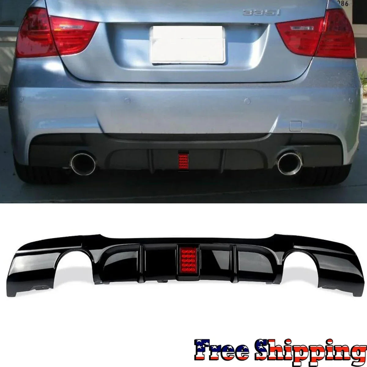 Rear Bumper diffuser with Led for Bmw E90 318i 320i 328i 330i 335i 2005-2012