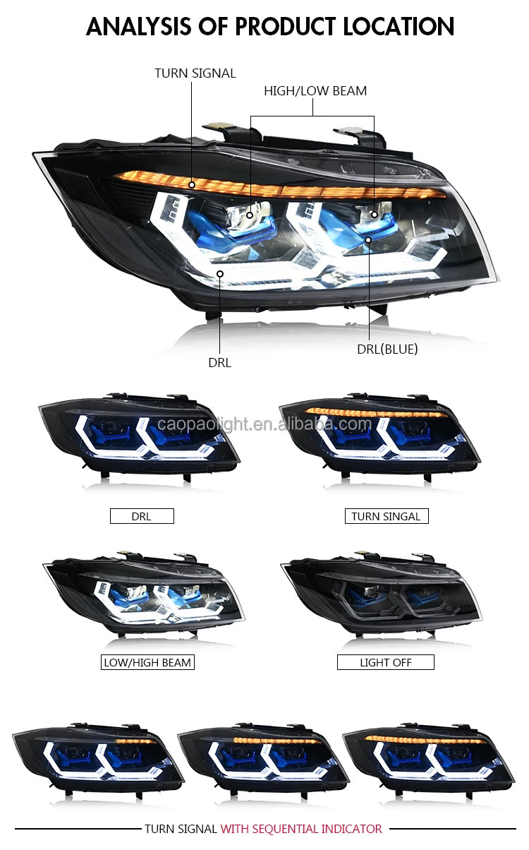 M4 Style Headlamp for 2005-2012 BMW E90 Led Headlight 328i 335i 328xi 335d 335xi