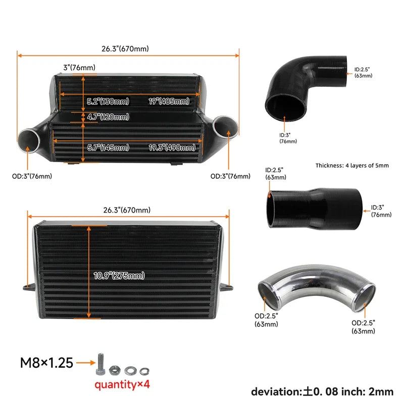 Performance Front 7.5" Intercooler Hose Kit Fits For BMW 135i 335i 335is E82 E90 - E93 N54 Twin Turbo & N55 Single Turbo Engine