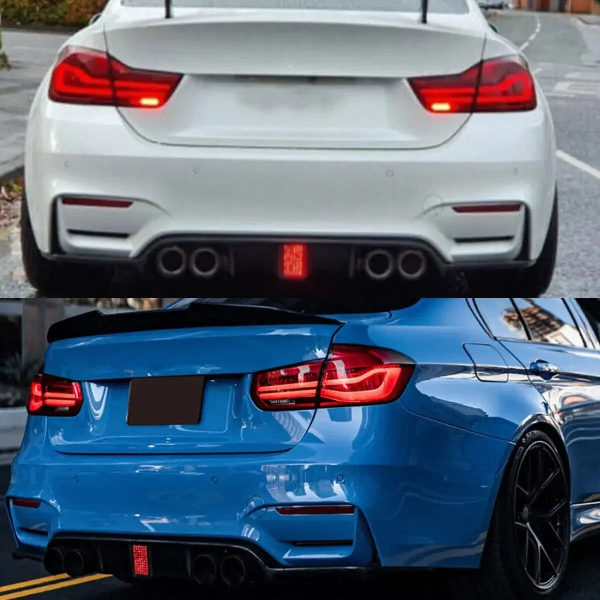 Rear Bumper Diffuser LW/ LED For BMW F80 M3 F82 M4 2015-2020 Gloss Black