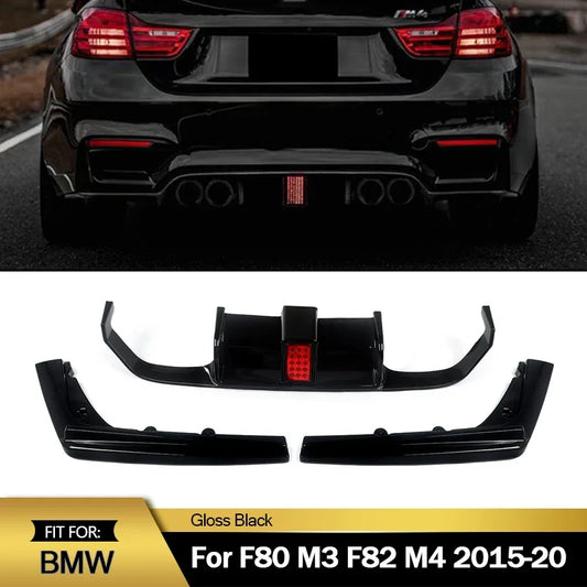 Rear Bumper Diffuser LW/ LED For BMW F80 M3 F82 M4 2015-2020 Gloss Black