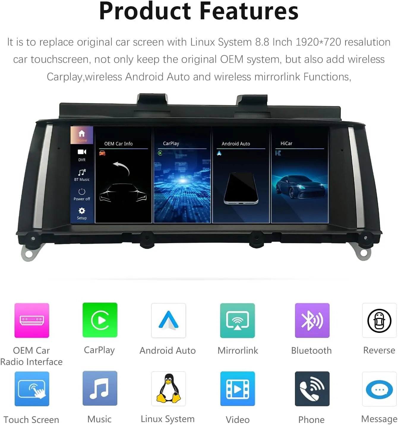 8.9Inch Car Radio for BMW X3 F25 CIC Carplay Android Auto Touch Screen 1920 * 720 Audio Stereo Head Unit DSP Linux System 2011-2013 Year Bluetooth