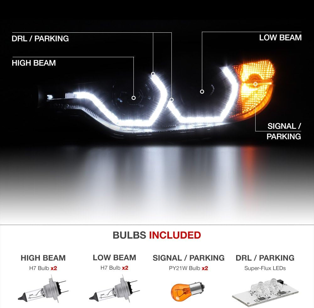 Truly Bright Series LED Halo Ring Black Housing Quad Projector Headlight Headlamp Assembly for 2012-2015 BMW 3-Series F30 Pre-Lci Sedan Halogen Model, Driver & Passenger Side