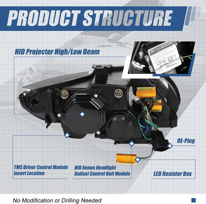 [AFS Dual Animated Start-Up Halo Sequential LED Turn Signal Projector HID Headlights, Compatible with BMW E92 E93 3-Series Coupe Convertible 07-13, Driver & Passenger Side, Black Housing