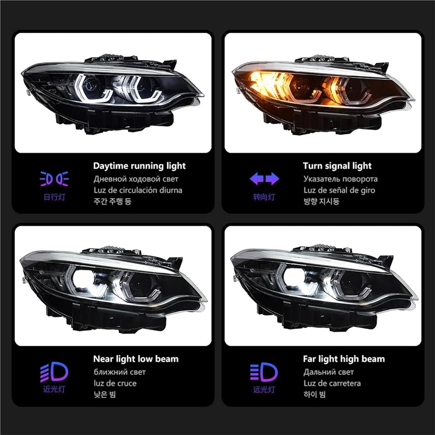 Car Lights Compatible for BMW F22 F23 2 Series 2014-2021 LED Auto Headlight Assembly Upgrade High Configure Style Design Tool Accessories(Led)